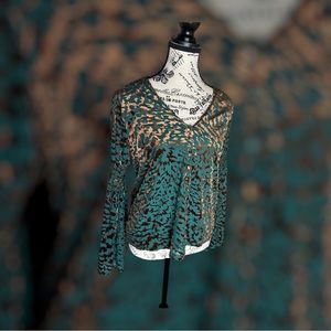 Vici brand bell sleeve top. Brown and dark green top.